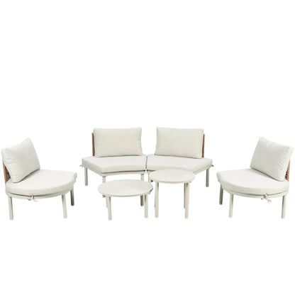 6-Piece Patio Sofa Furniture Set, Half Moon Outdoor Sectional Sofa Sangria Beech