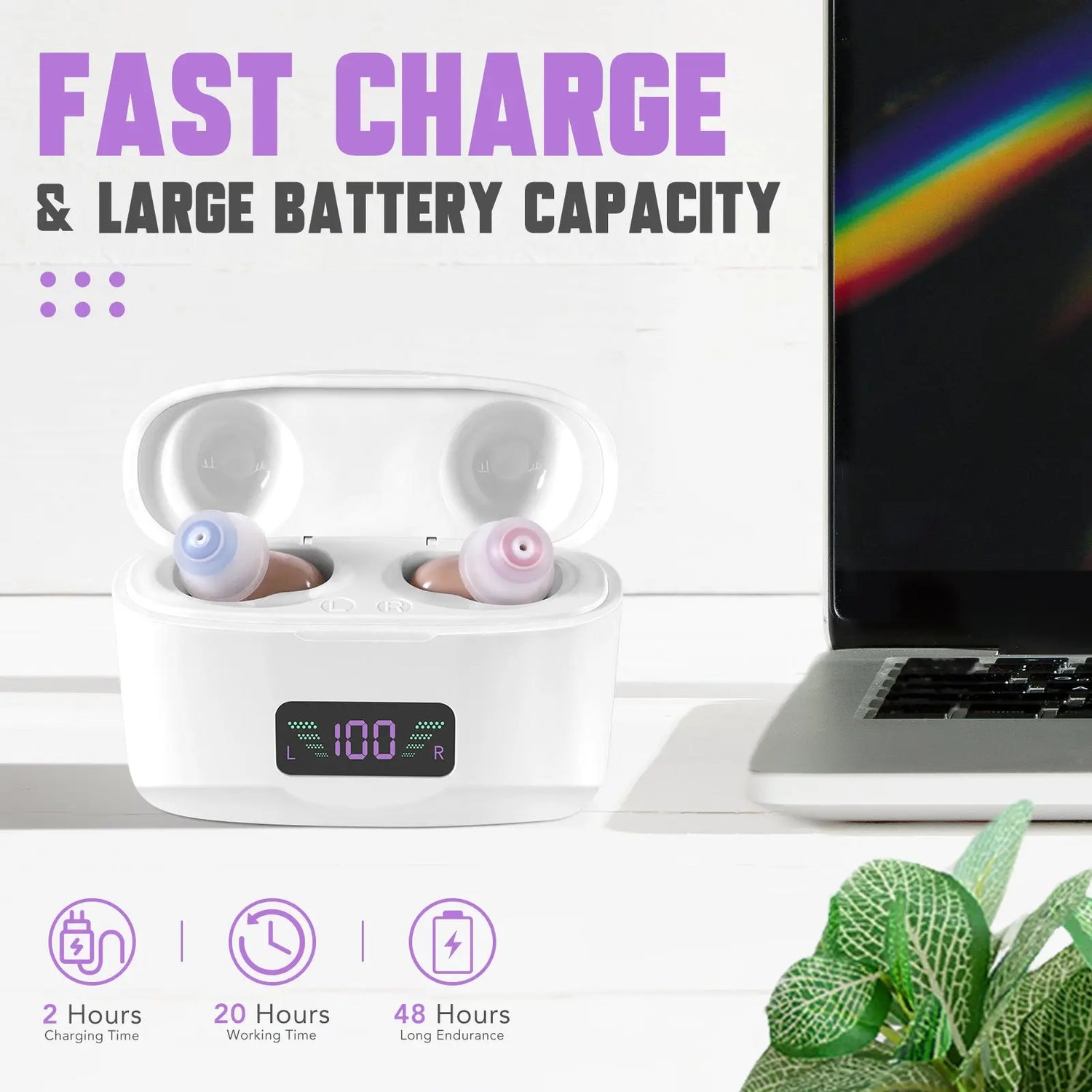 Hearing Aid, Charging Case, Portable Hearing Aids, Sound Amplifier, Hearing Aids, Pairs Pink Lucy