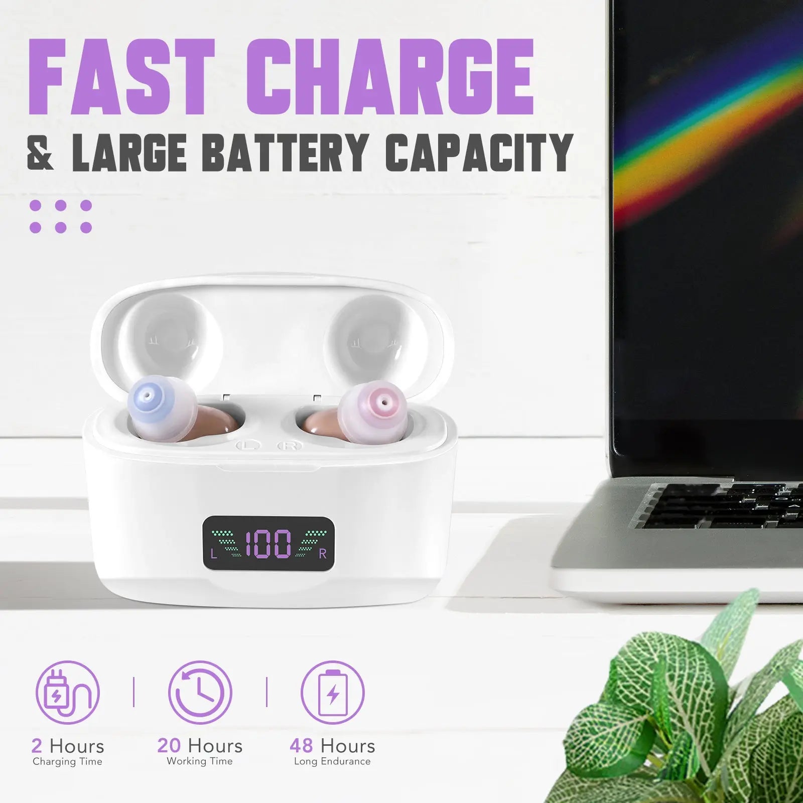 Hearing Aid, Charging Case, Portable Hearing Aids, Sound Amplifier, Hearing Aids, Pairs Pink Lucy