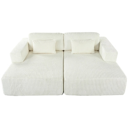 Corduroy Double Sofa Bed with 2 Pillows, Perfect for Living Rooms, Sangria Beech