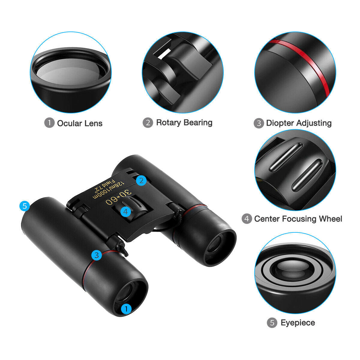 Binoculars 30x60 Zoom Travel Compact Folding Telescope Hunting Day Night Outdoor Small Pocket Binoculars Compact Adults, Mini Kids Binoculars Boys For Bird Watching, Concert Theater Opera Pink Lucy