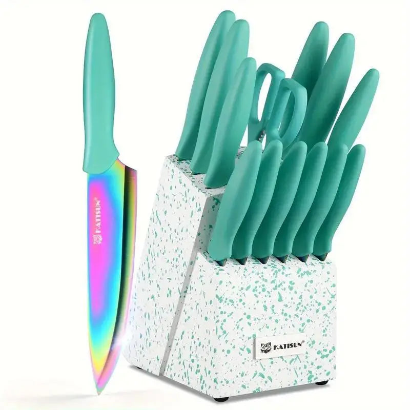 Beautiful Rainbow Titanium Coated Kitchen Knife Set Crimson Medea