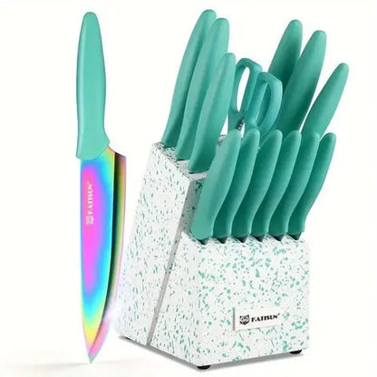 Beautiful Rainbow Titanium Coated Kitchen Knife Set Crimson Medea