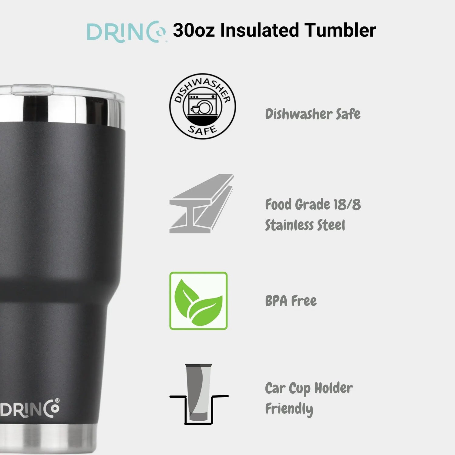 DRINCO® 30oz Insulated Tumbler Spill Proof Lid w/2 Straws (Black) Orchid Lavender