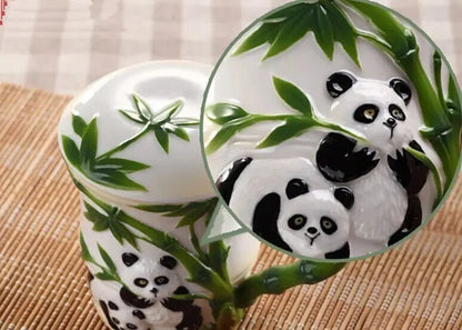 Cute Panda Bamboo Enamel Ceramic Mug Fuchsia Molly