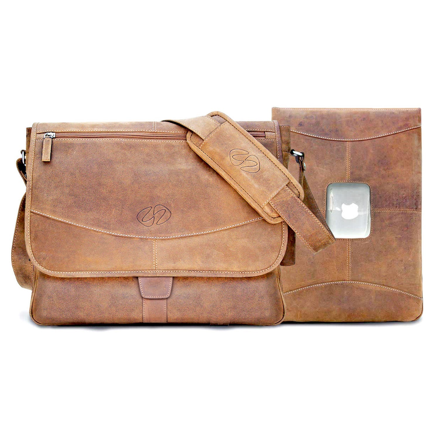 MacCase Preium Leather 14&quot; MacBook Pro Messenger Bag Ochre Eurybia