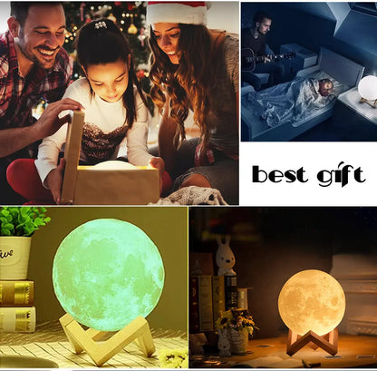 Touch Switch 3D Print Rechargeable Moon Lamp LED Night Light Teal Simba