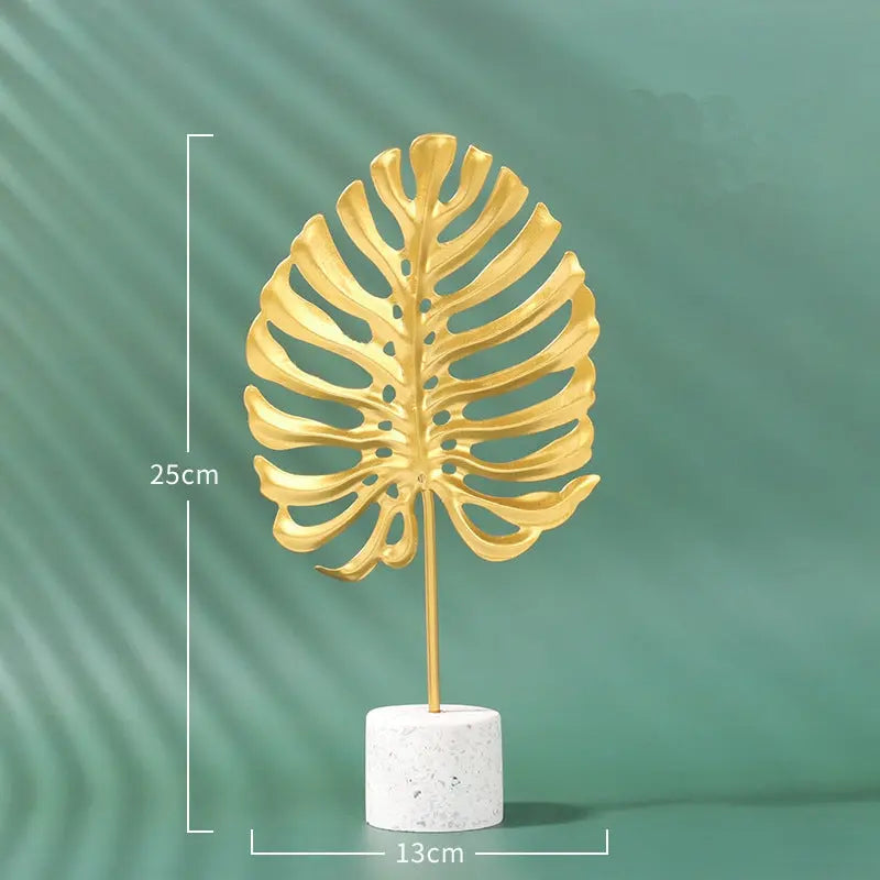 Nordic Marble Base Ginkgo Leaf Metal Ornaments Cabinet Home Decor Teal Simba