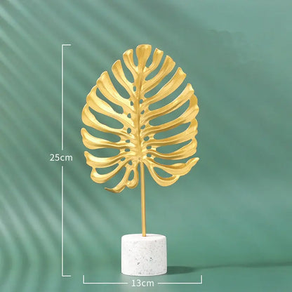 Nordic Marble Base Ginkgo Leaf Metal Ornaments Cabinet Home Decor Teal Simba