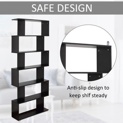 HOMCOM Wooden S Shape Bookcase 6 Shelves Storage Display Home Office Taupe Shadow