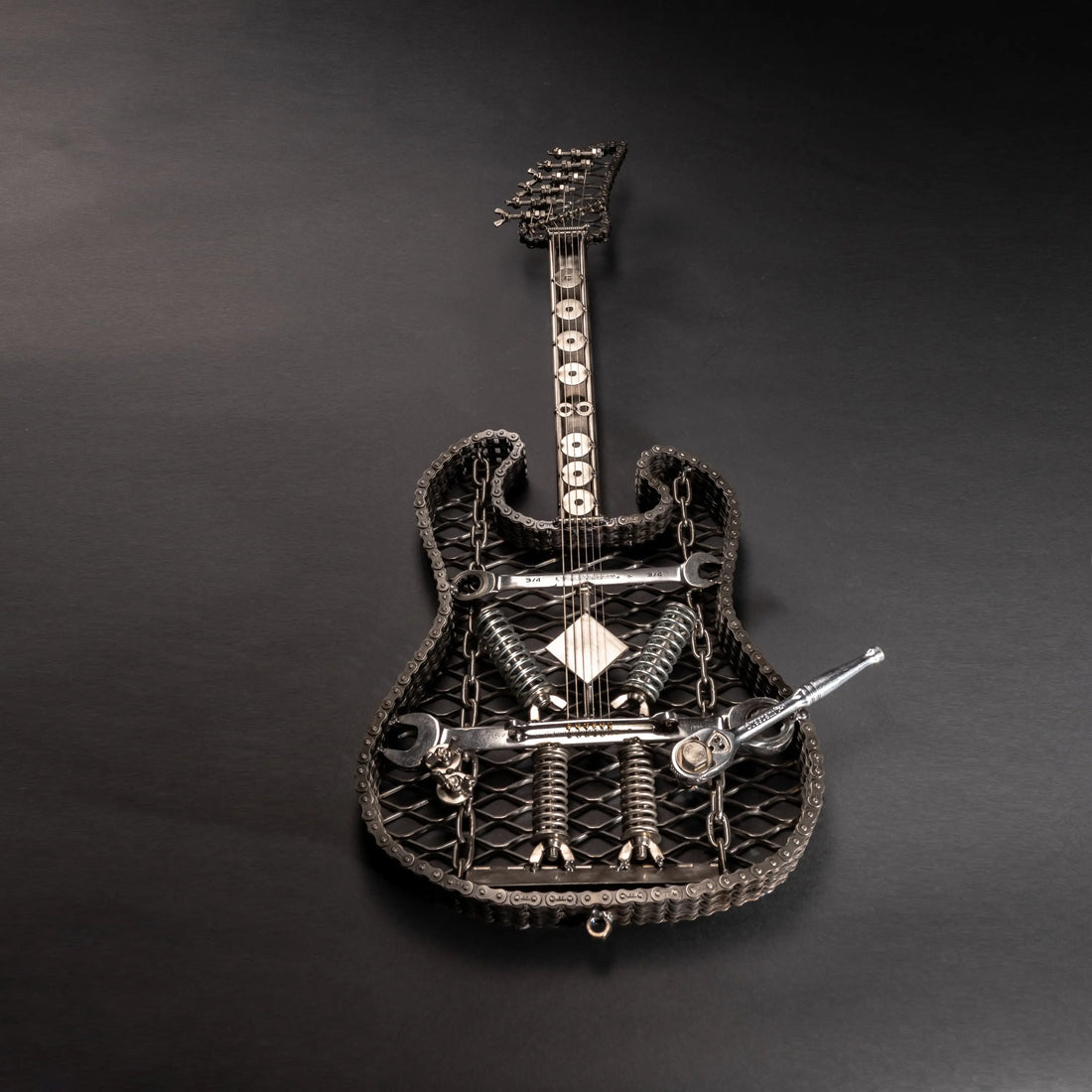 &quot;The Original&quot; Metal Electric Guitar Sculpture Heavy Metal Wall Art Turquoise Poppy