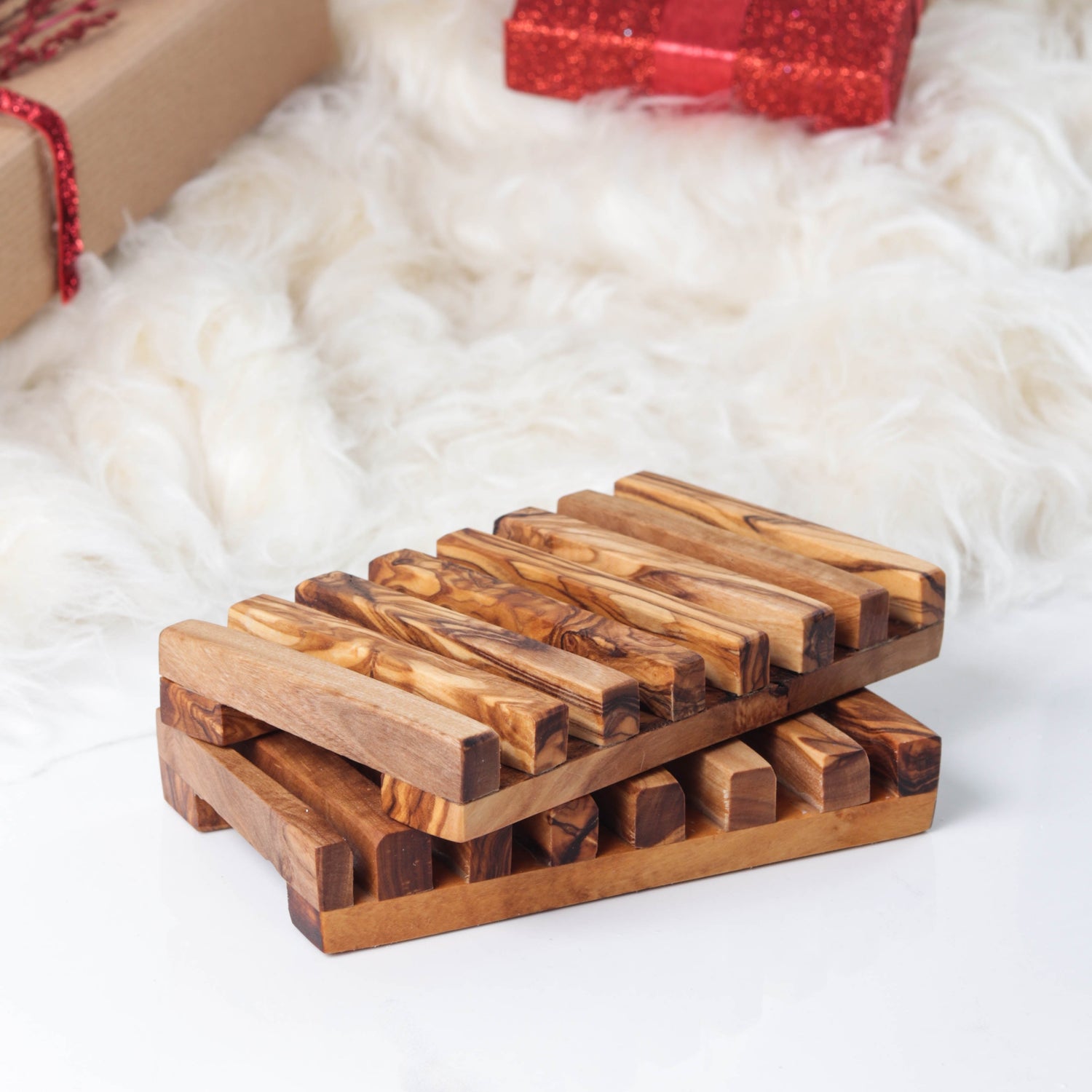 Rectangular Soap Dish Handmade from Olive Wood Turquoise Lucy