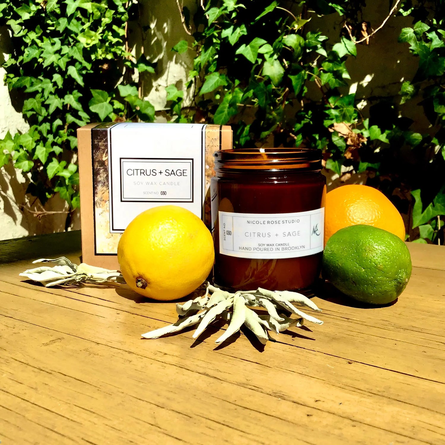 Citrus + Sage Soy Wax Candle Indigo Poseidon