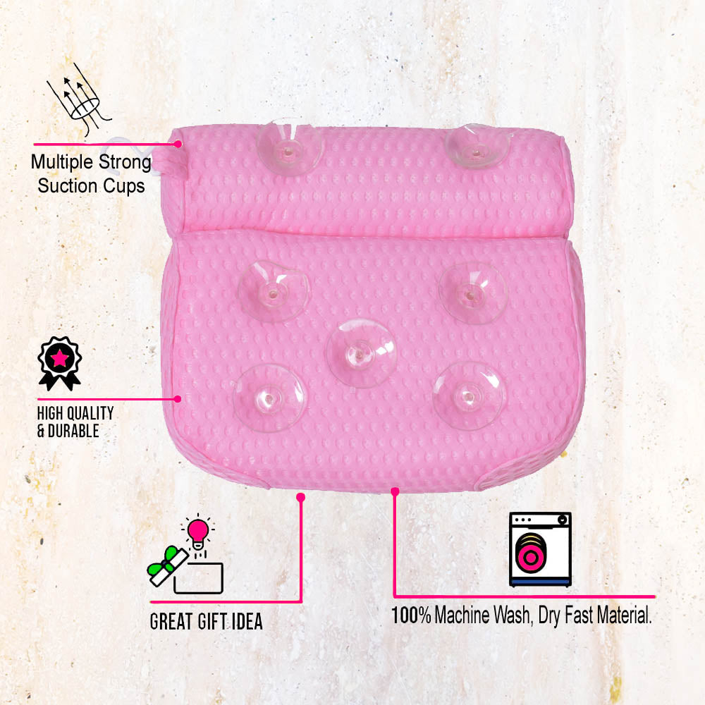 Pink Bathtub Pillow Bath Pillow with Anti-Slip Suction Cups 4D Mesh Plum Charlie