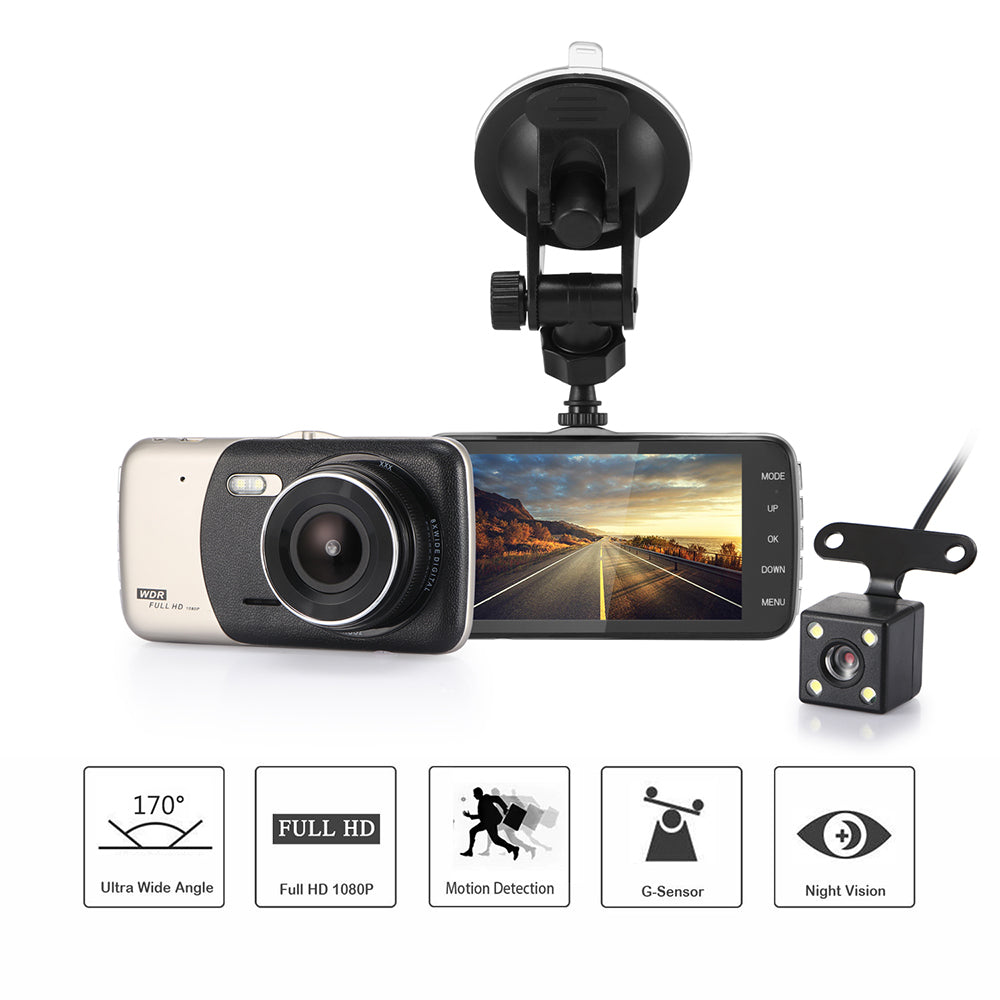 4&quot; Dual Lens 1080P FHD 1.0MP Dash Camera Car DVR Teal Simba