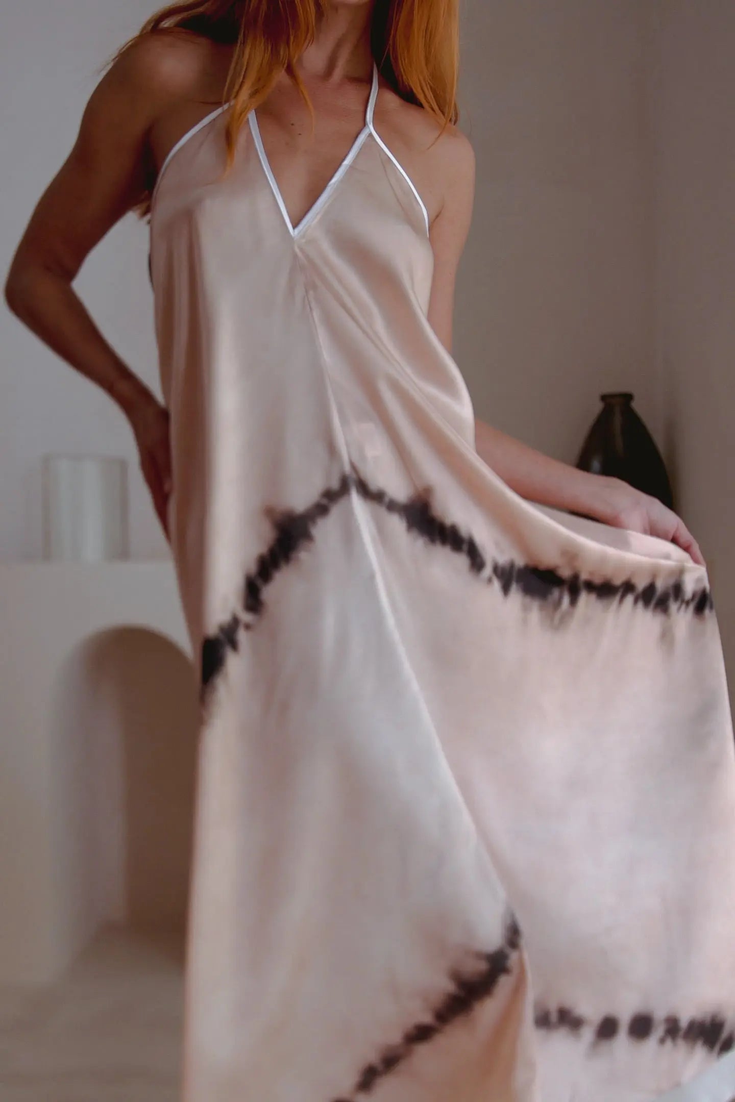 Altair Silk Halter Dress in Shibori Violet Apollo