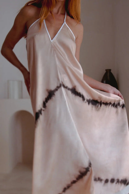 Altair Silk Halter Dress in Shibori Violet Apollo