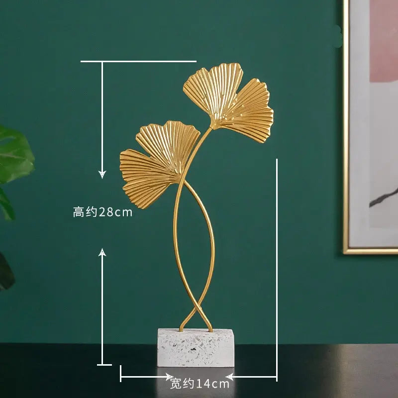 Nordic Marble Base Ginkgo Leaf Metal Ornaments Cabinet Home Decor Teal Simba