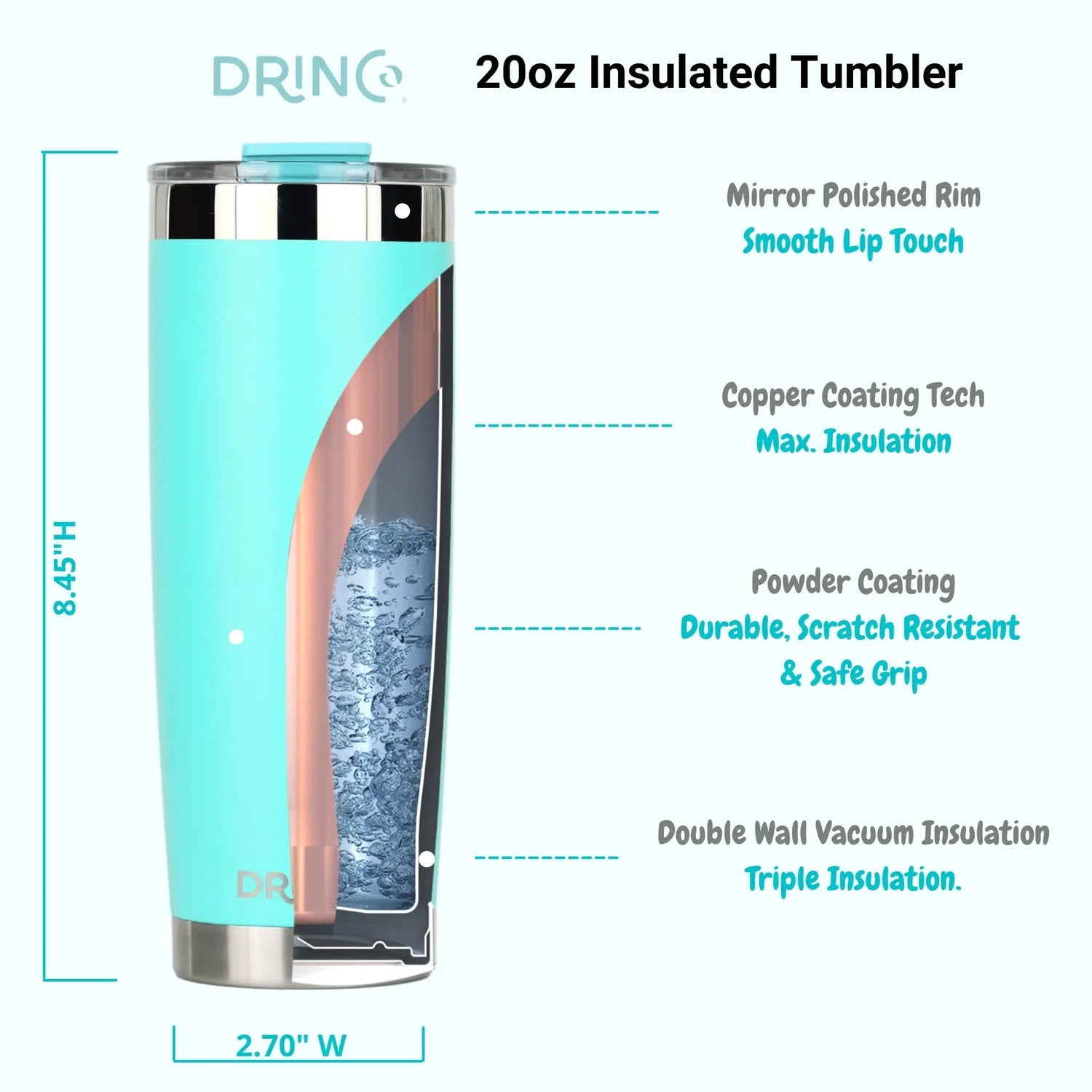 DRINCO®  20oz Insulated Tumbler w/Spill Proof Lid, 2 Straws(Teal) Orchid Lavender