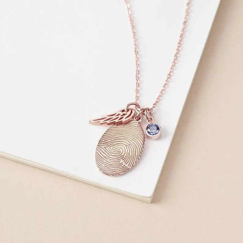 Fingerprint Necklace, Fingerprint Jewelry With Birthstone Green Millie