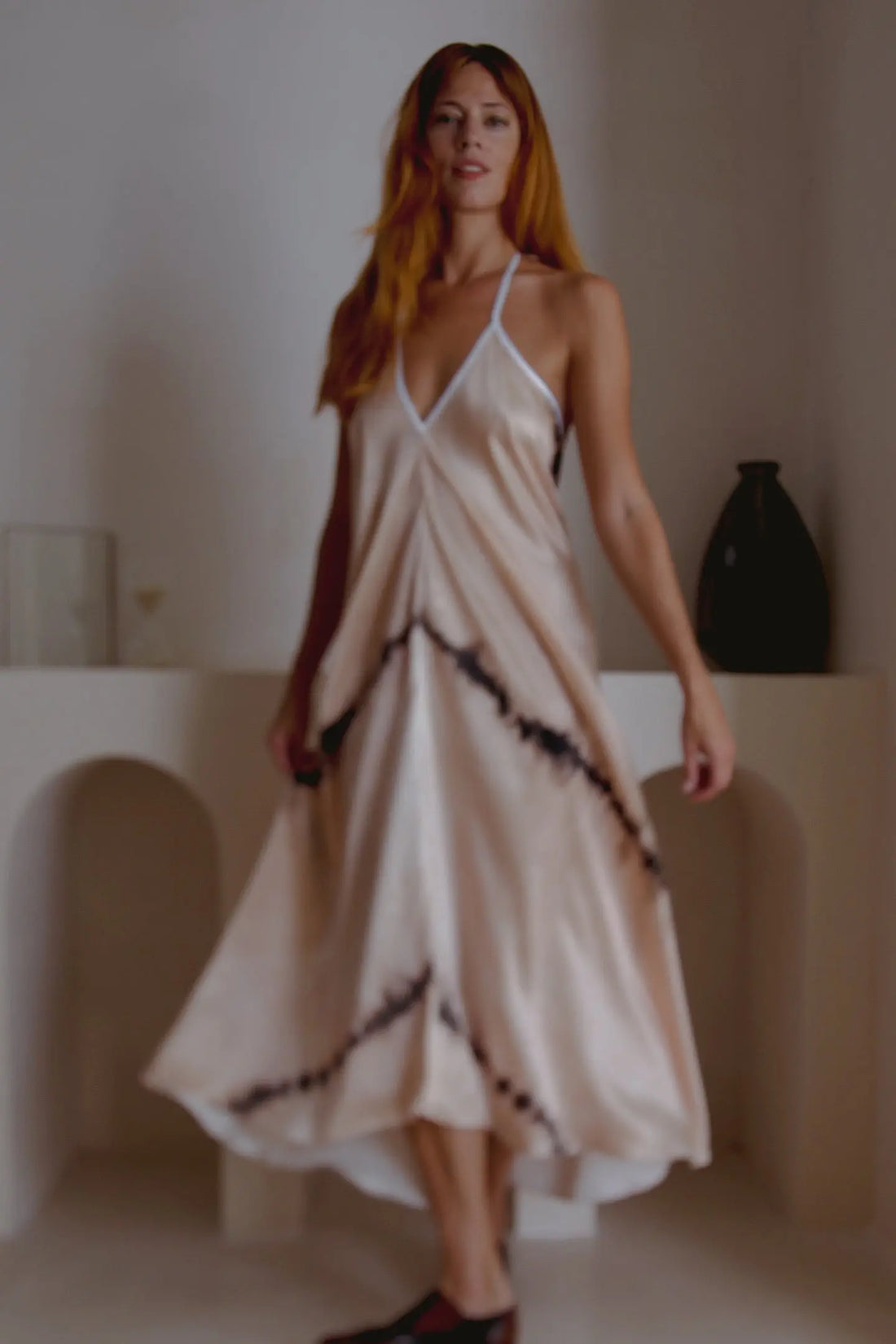 Altair Silk Halter Dress in Shibori Violet Apollo
