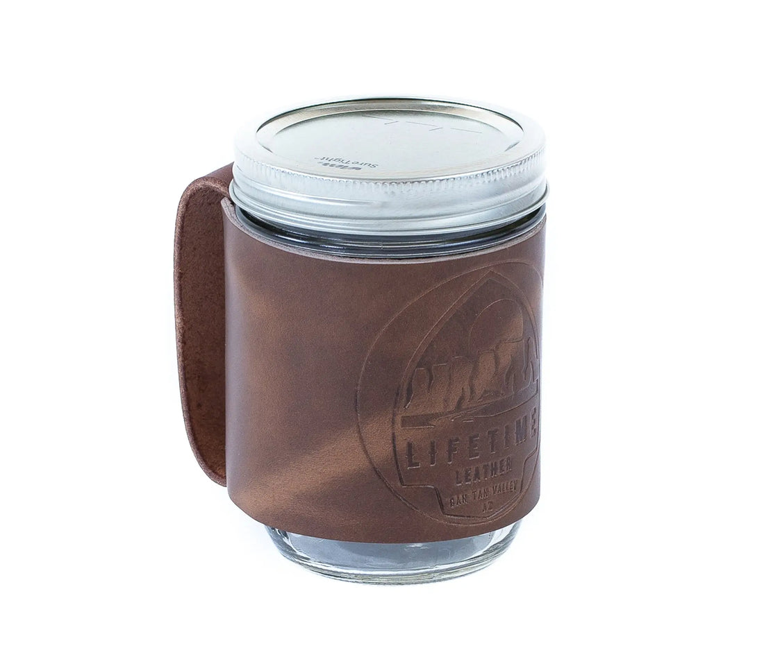 Leather Mason Jar Coozie Olive Iolaus