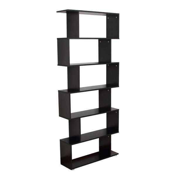 HOMCOM Wooden S Shape Bookcase 6 Shelves Storage Display Home Office Taupe Shadow