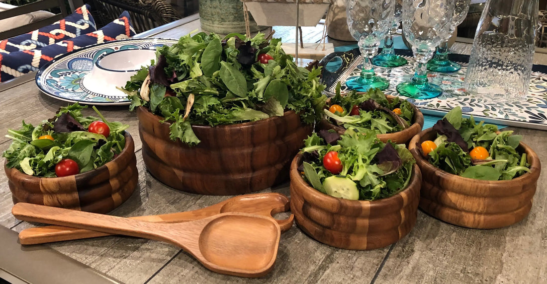 7 Piece - Extra Large Salad Bowl with Servers and 4 Individuals Azure Lily
