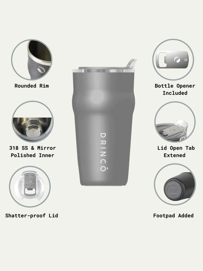 DRINCO 20oz Insulated Tumbler Beer Mug-Bottle Opener THOR-(Jet Black) Orchid Lavender