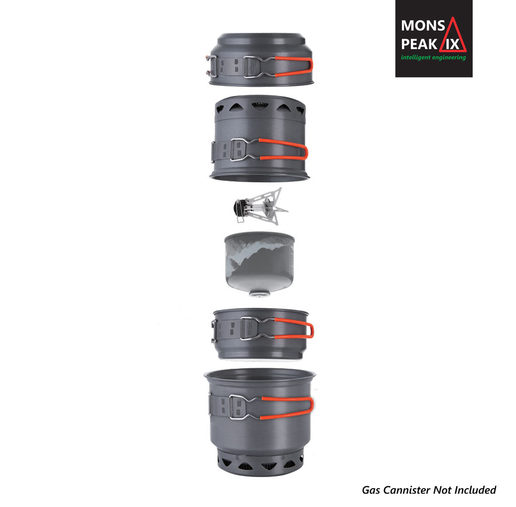 Mons Peak IX Trail 123 HE UL Cook Set with Stove Triangulum