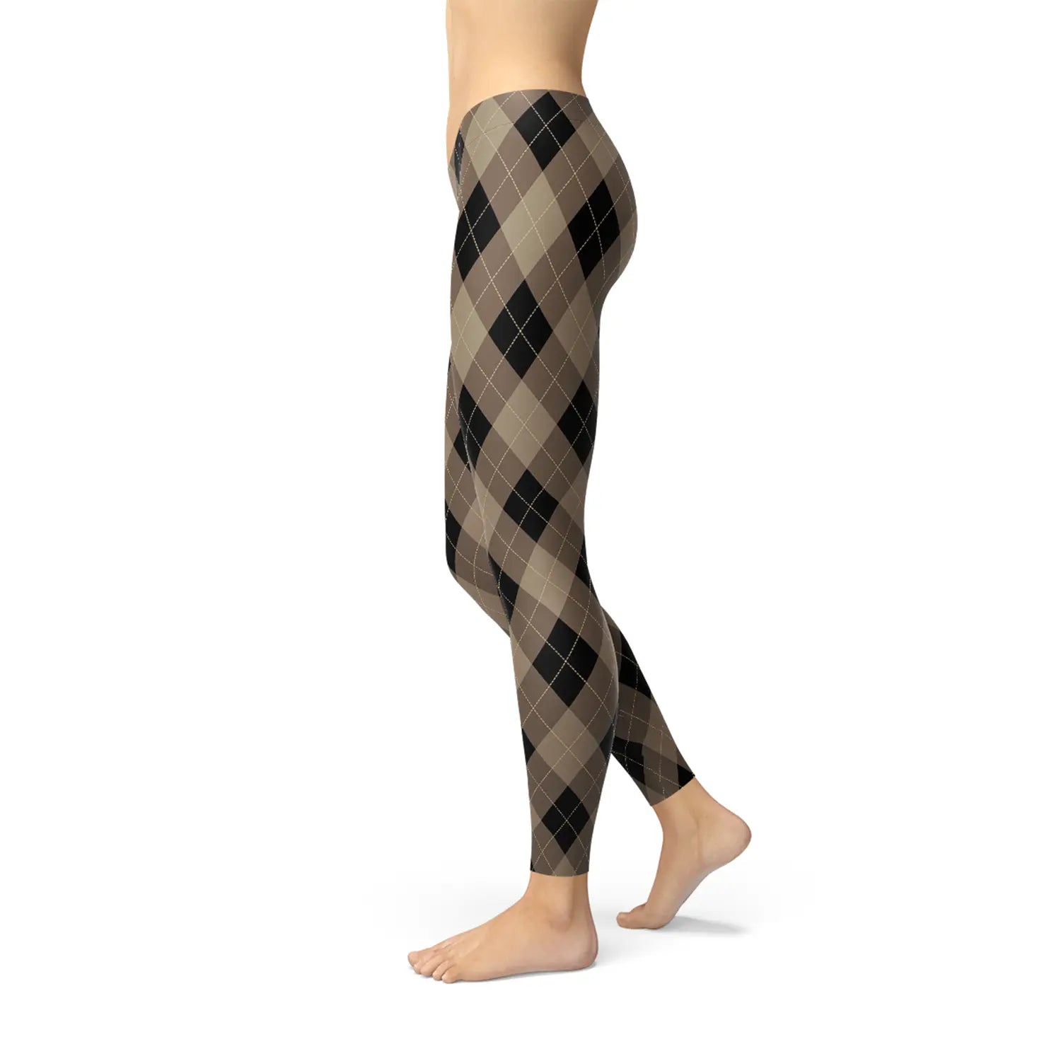 Womens Beige Brown Argyle Leggings Maroon Sooty