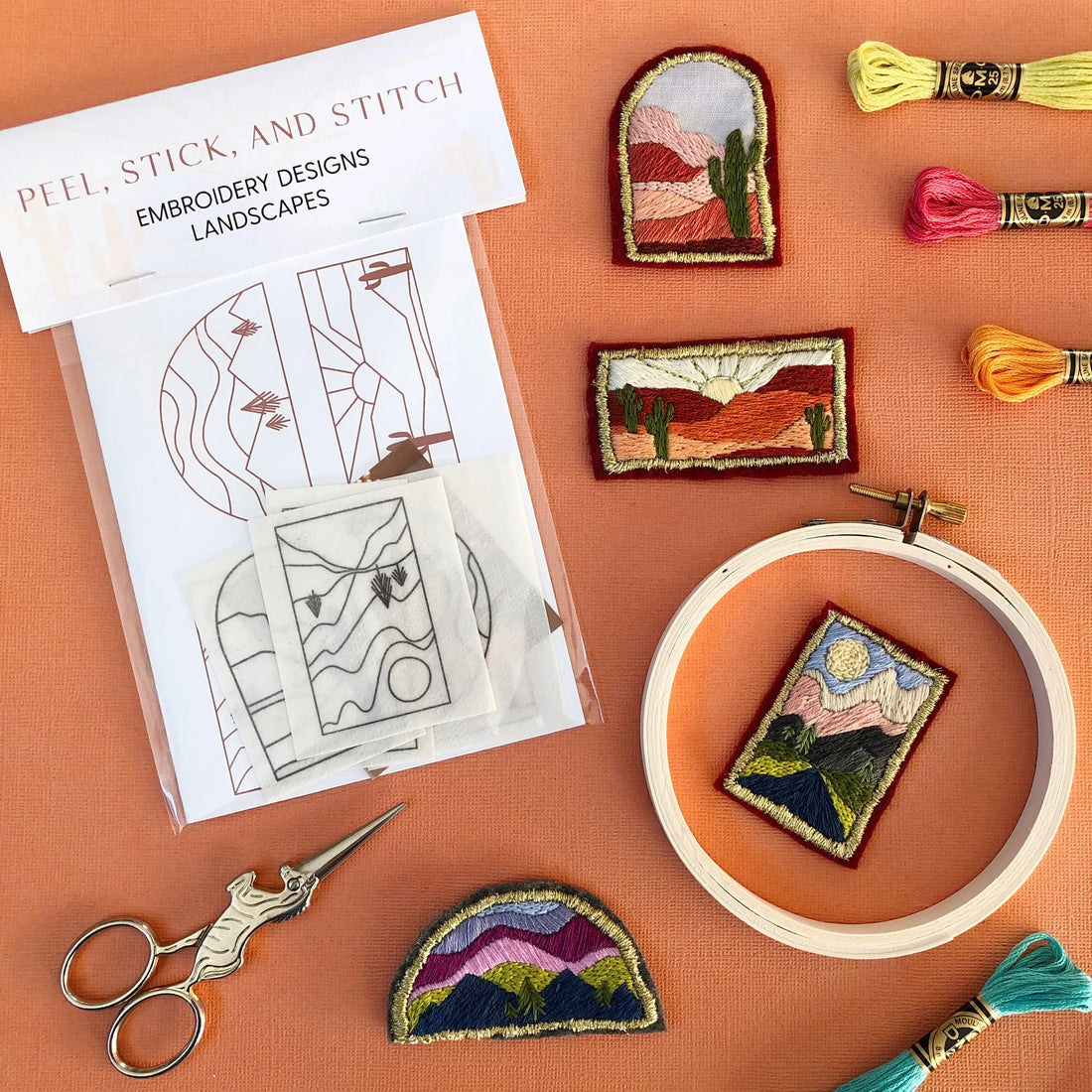 DIY Embroidery Pattern. Peel Stick and Stitch Landscape Designs Pink Cassiopeia