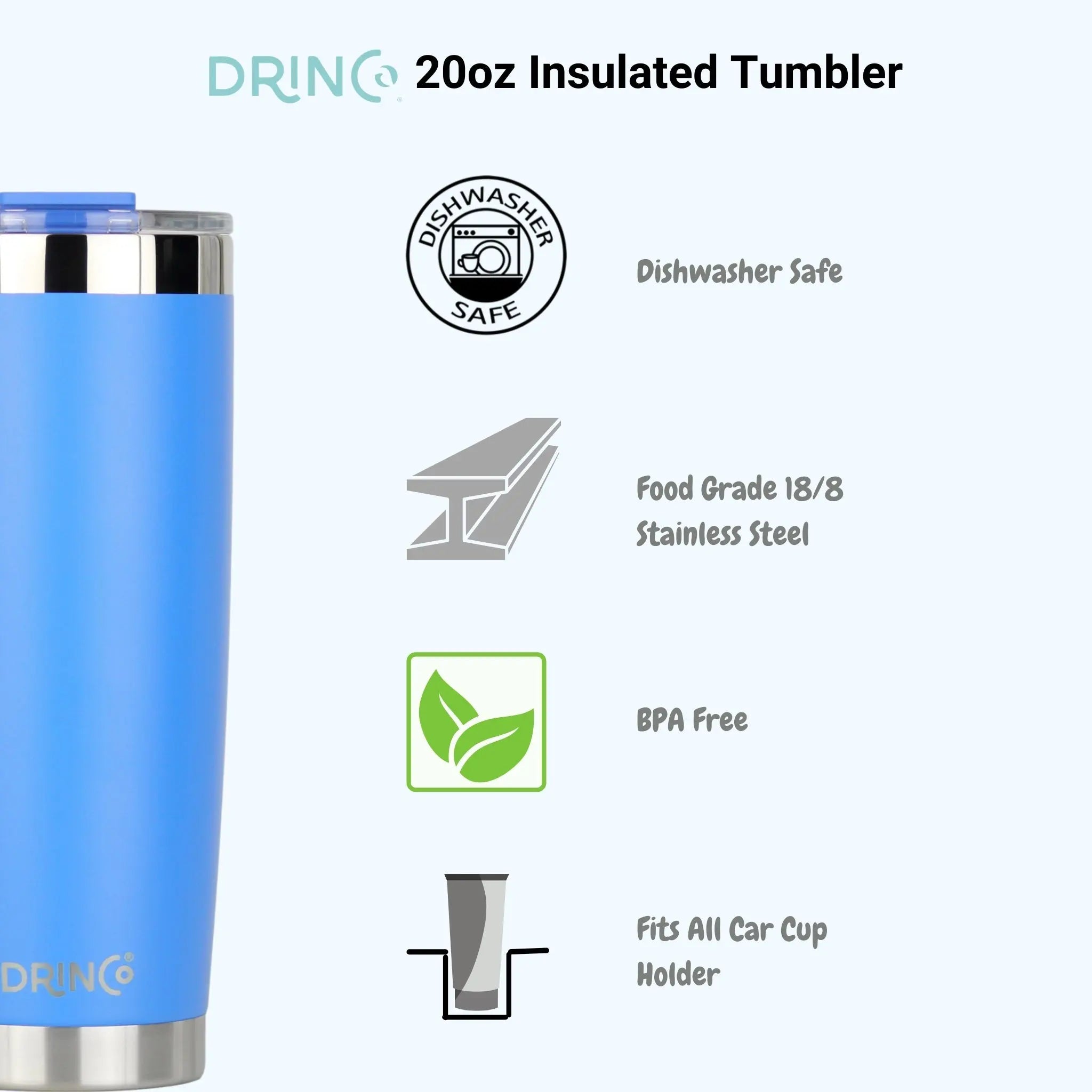 DRINCO®  20oz Insulated Tumbler w/Spill Proof Lid 2 Straws(Royal Blue) Orchid Lavender