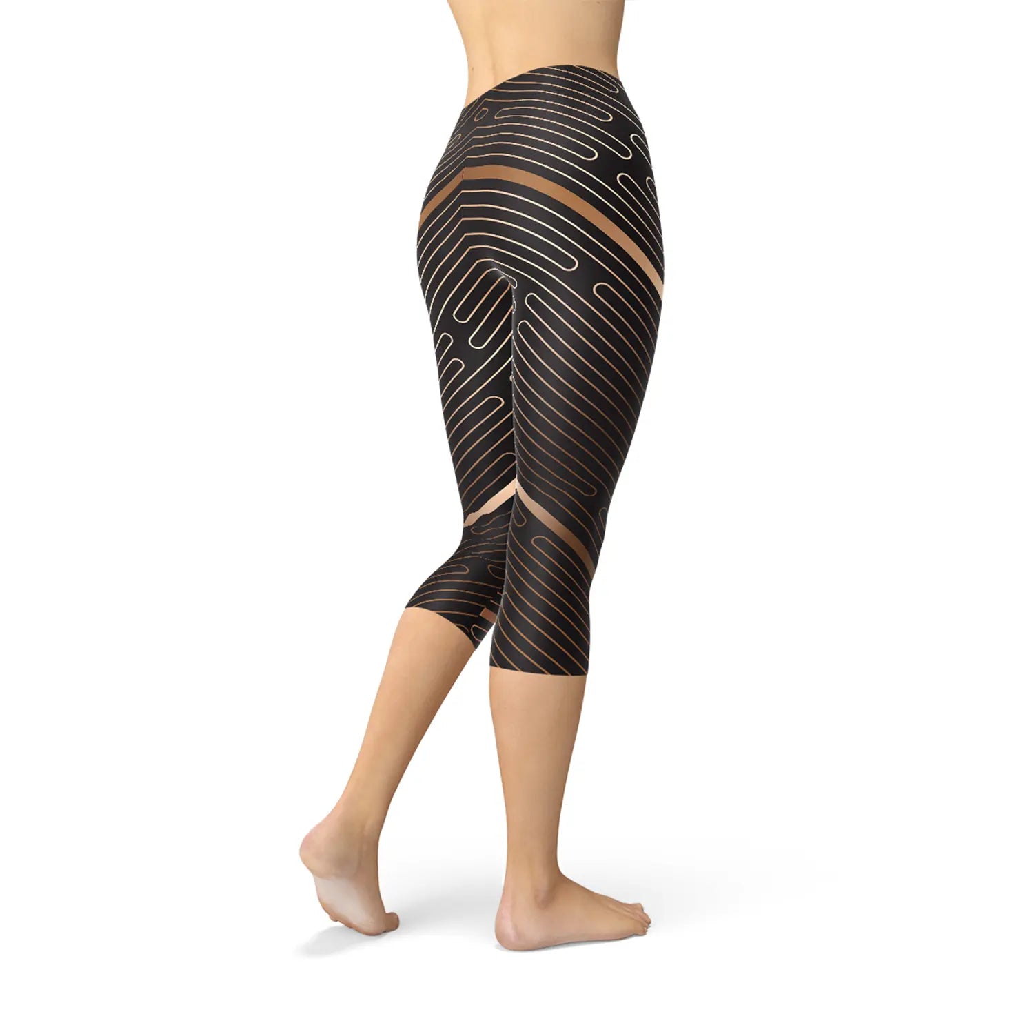 Womens Striped Lines Sports Brown Capri Leggings Maroon Sooty