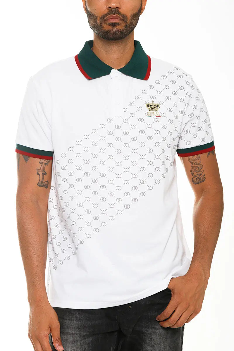 Italian Print Collared Polo Shirt Lime Milo