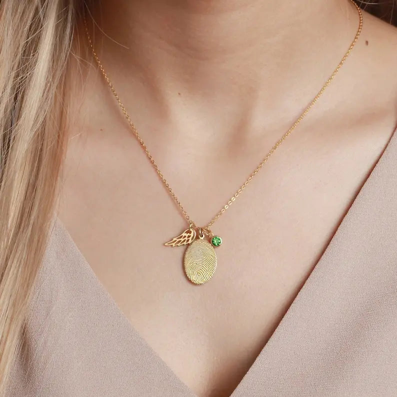 Fingerprint Necklace, Fingerprint Jewelry With Birthstone Green Millie