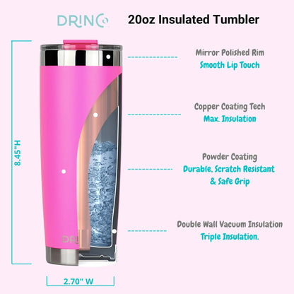 DRINCO®  20oz Insulated Tumbler Spill Proof Lid 2 Straws(Island Pink) Orchid Lavender