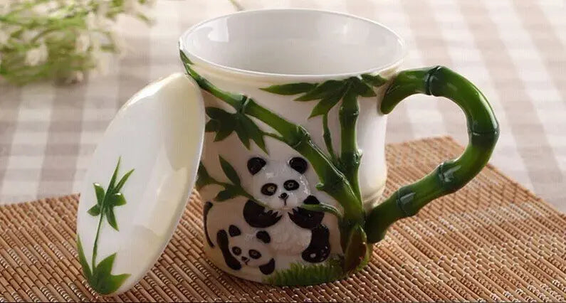 Cute Panda Bamboo Enamel Ceramic Mug Fuchsia Molly