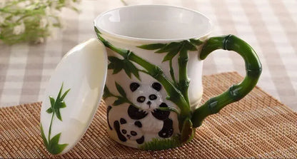 Cute Panda Bamboo Enamel Ceramic Mug Fuchsia Molly