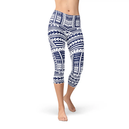 Polynesian Maori Tattoo Capri Leggings Maroon Sooty