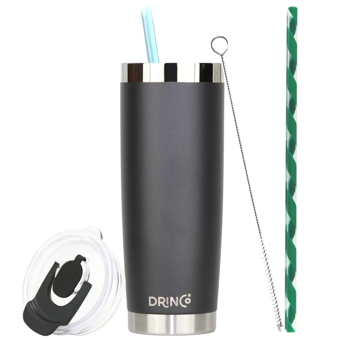 DRINCO®  20oz Insulated Tumbler w/Spill Proof Lid, 2 Straws(Black) Orchid Lavender