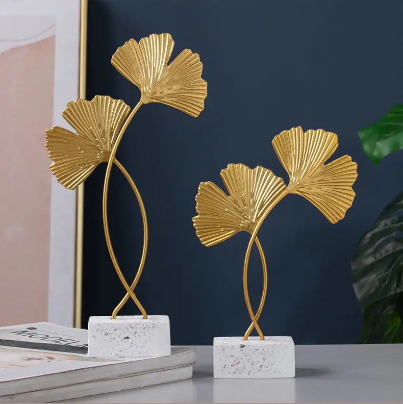 Nordic Marble Base Ginkgo Leaf Metal Ornaments Cabinet Home Decor Teal Simba