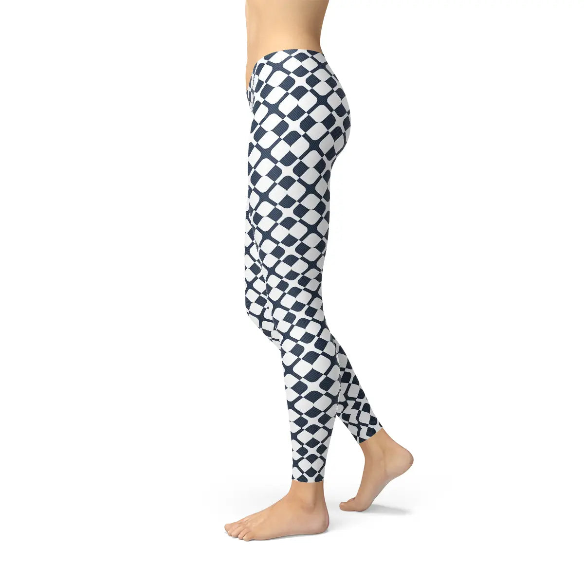 Womens Geometric Blue Tile Leggings Maroon Sooty