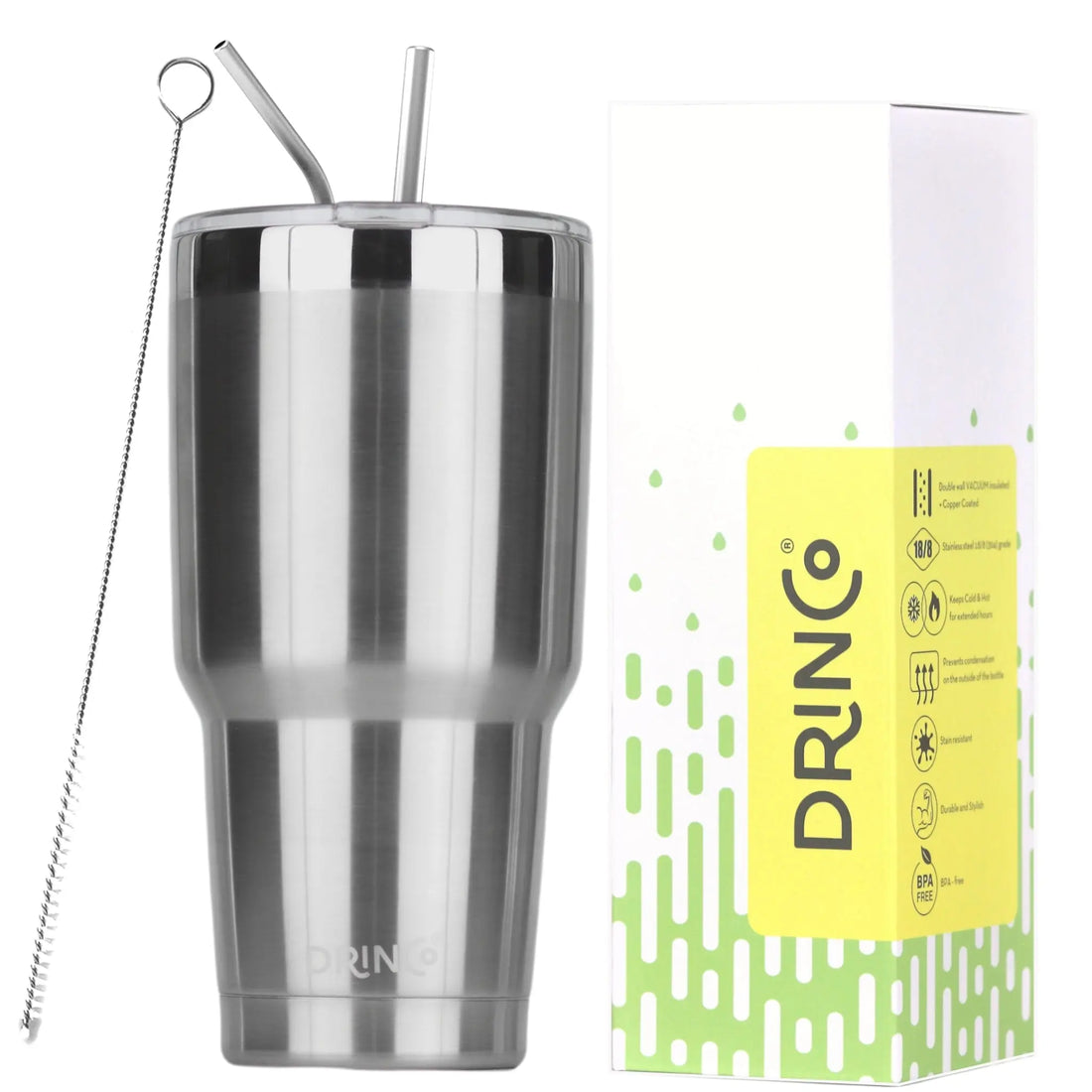 DRINCO® 30oz Insulated Tumbler Spill Proof Lid w/2 Straws (Brushed) Orchid Lavender