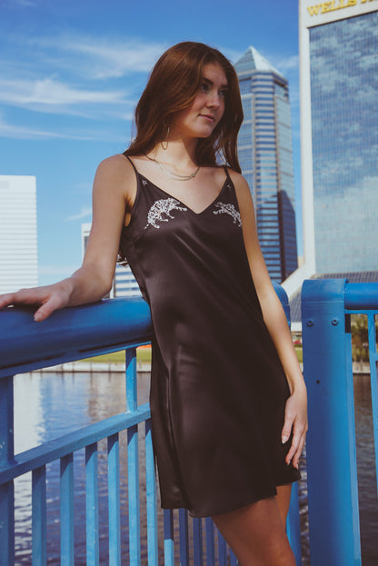 Vela Silk Slip Dress in Jaguar Stars Violet Apollo