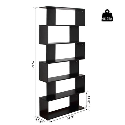 HOMCOM Wooden S Shape Bookcase 6 Shelves Storage Display Home Office Taupe Shadow