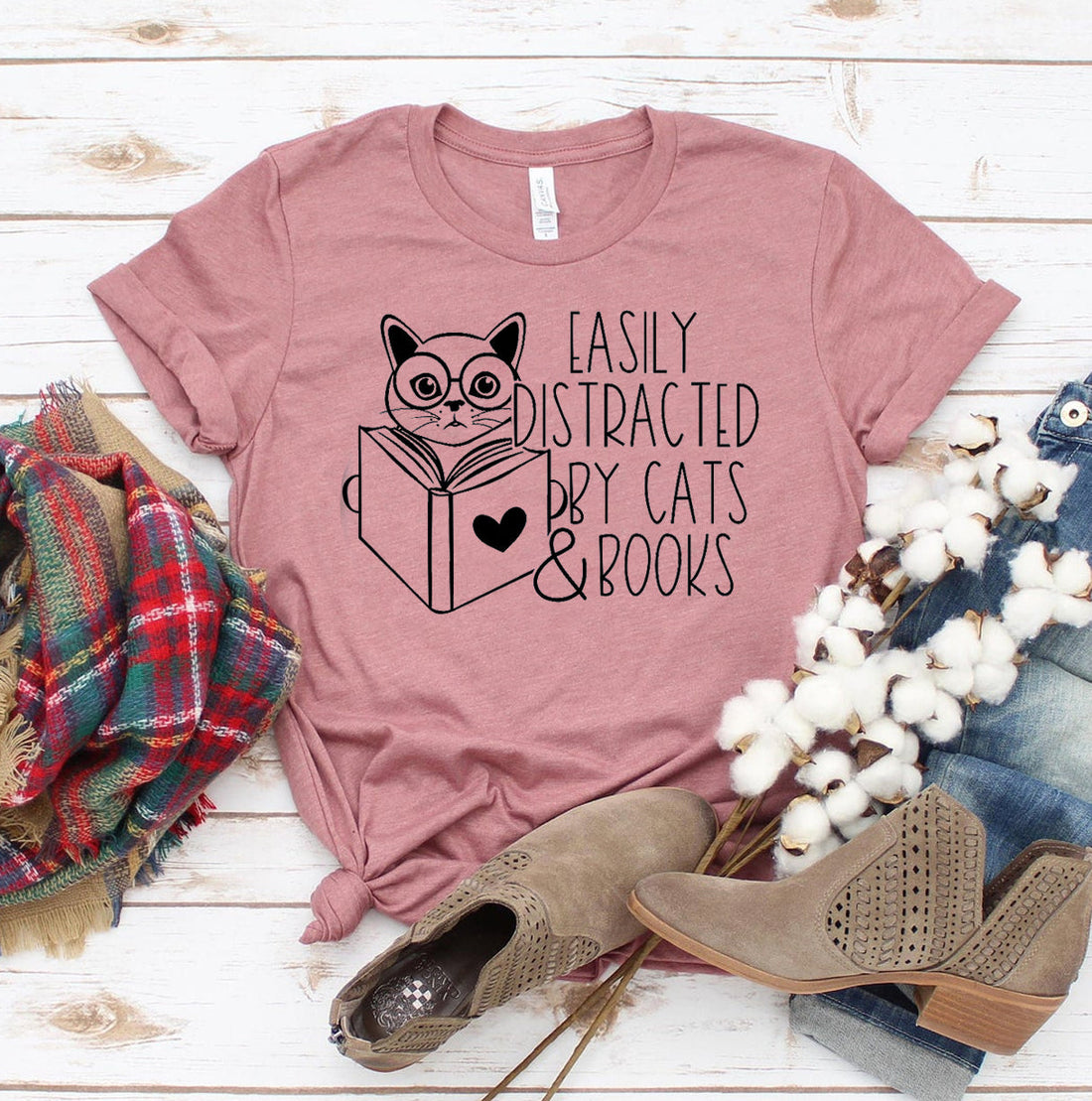 Easily Distracted By Cats &amp; Books T-shirt Agate