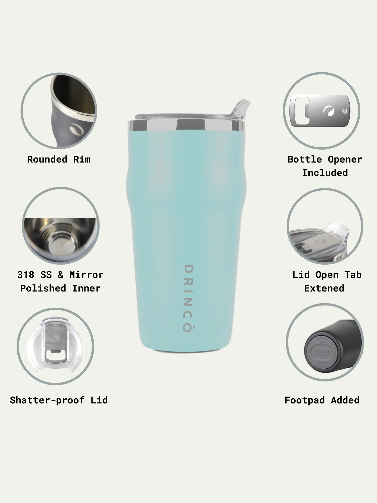 DRINCO 20oz Insulated Tumbler Beer Mug-Bottle Opener THOR-(Aquamarine) Orchid Lavender