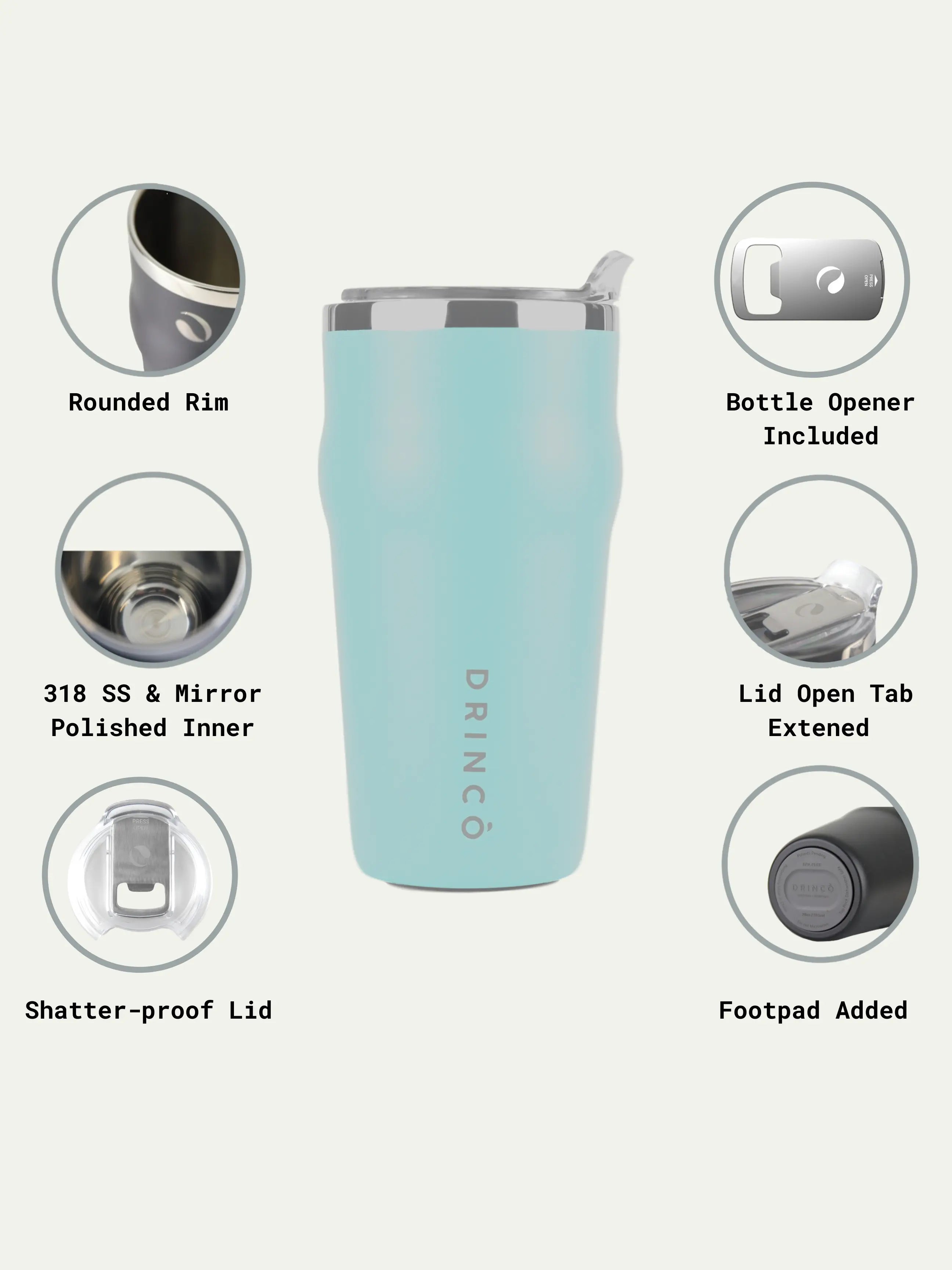 DRINCO 20oz Insulated Tumbler Beer Mug-Bottle Opener THOR-(Aquamarine) Orchid Lavender