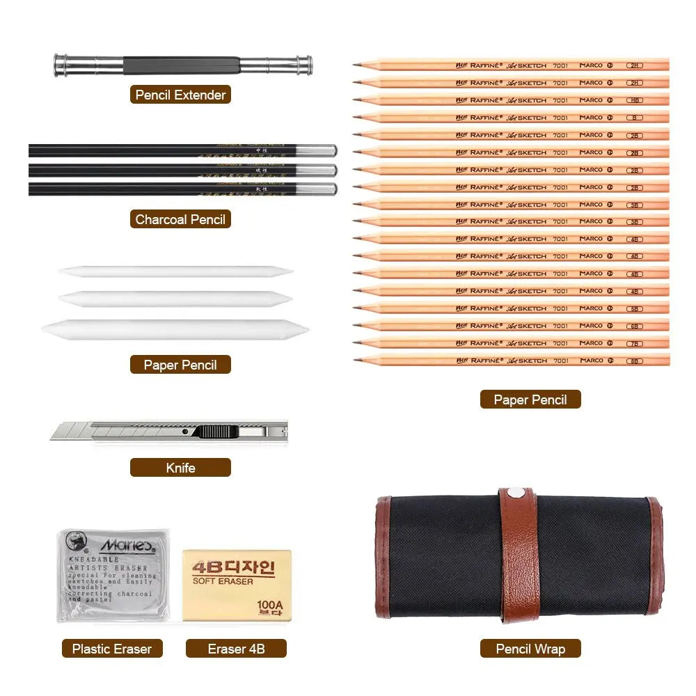 Pen Charcoal Sketch Set Sketching Pencil Set Teal Simba